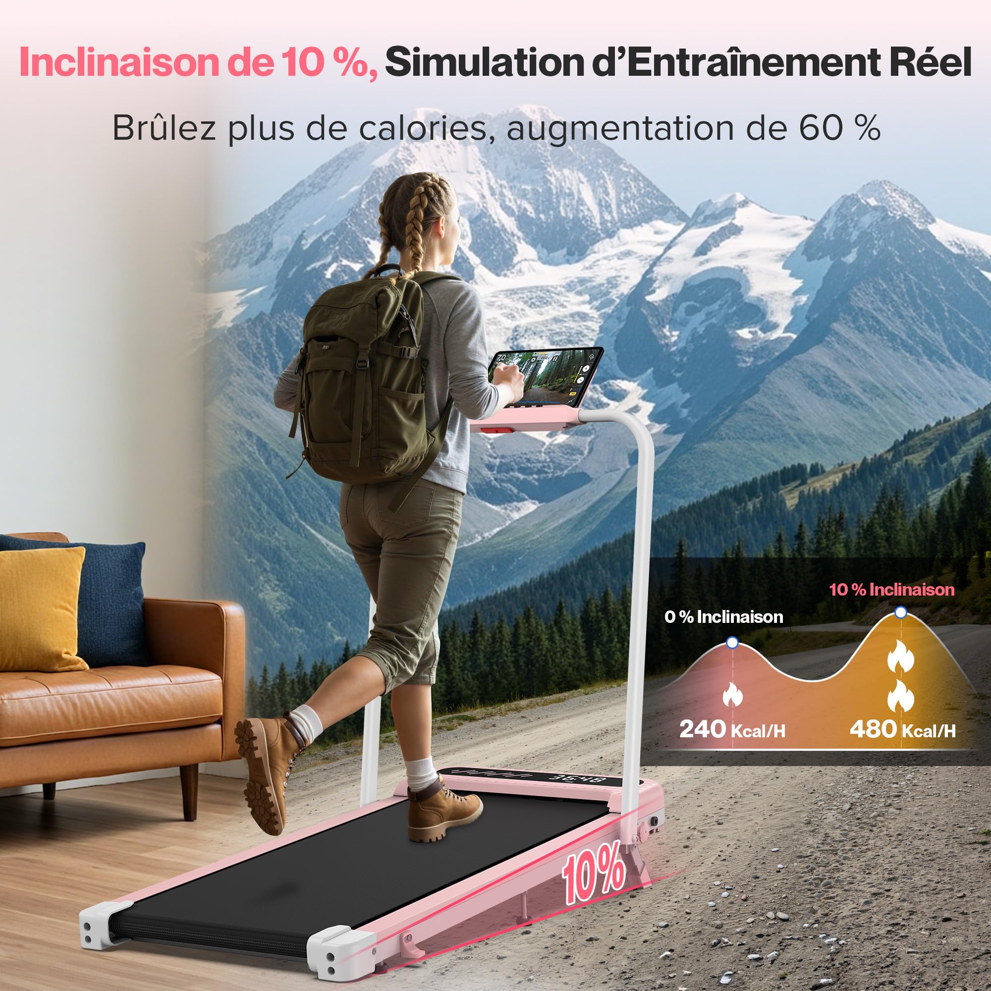 Cardirun Tapis de Course 6 en 1, Tapis de Marche Pliable Inclinable 10%