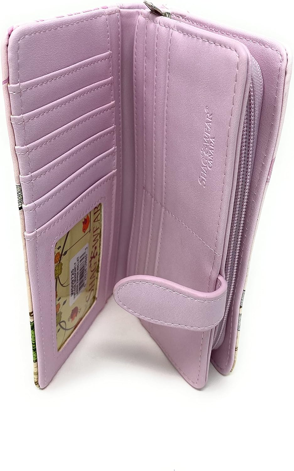 Shag Wear Vintage Dragonfly Large Women’s Wallet, Vegan Faux Leather Bifold with Card Slots, Bill Compartments and Secure Snap Closure in Pink 7"