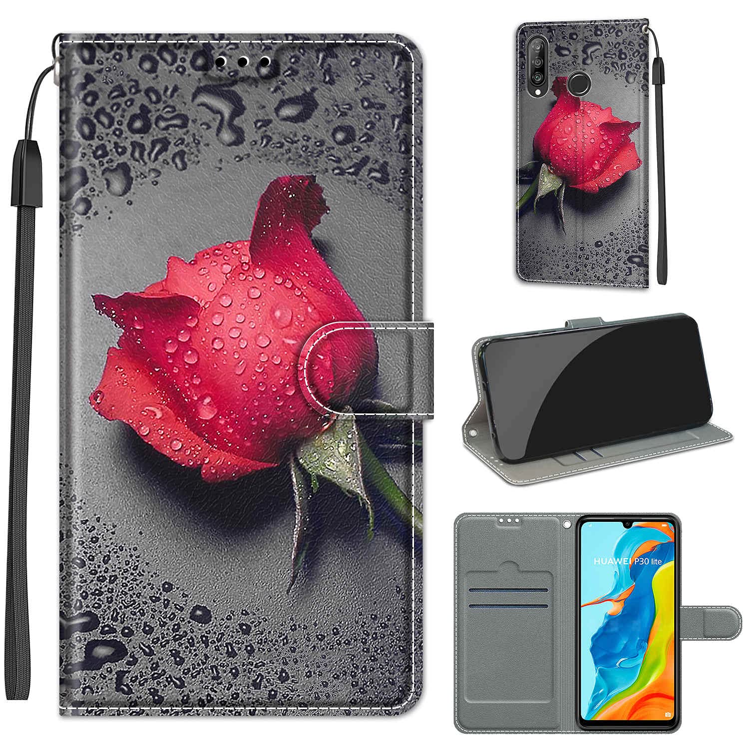 Custodia Anime Per Huawei P30 Lite 6.15'' - 2 Pezzi Cover In TPU Con Stampa Manga Kawaii Protettiva
