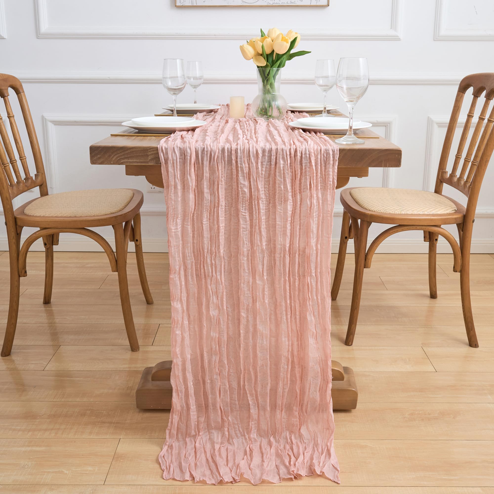 Asee'm 12PCS Tischläufer Käsetuch 300 x 90cm Staubiges Rosa Boho Transparente Läufer Tisch Hochzeit Gaze Stoff Rustikale Käse Tuch für Braut Dusche Party | Durchsichtiger Boho-Tischläufer für Partys, 308 cm lang, Stoff, Ostern, Hochzeit, Babyparty, Brautp