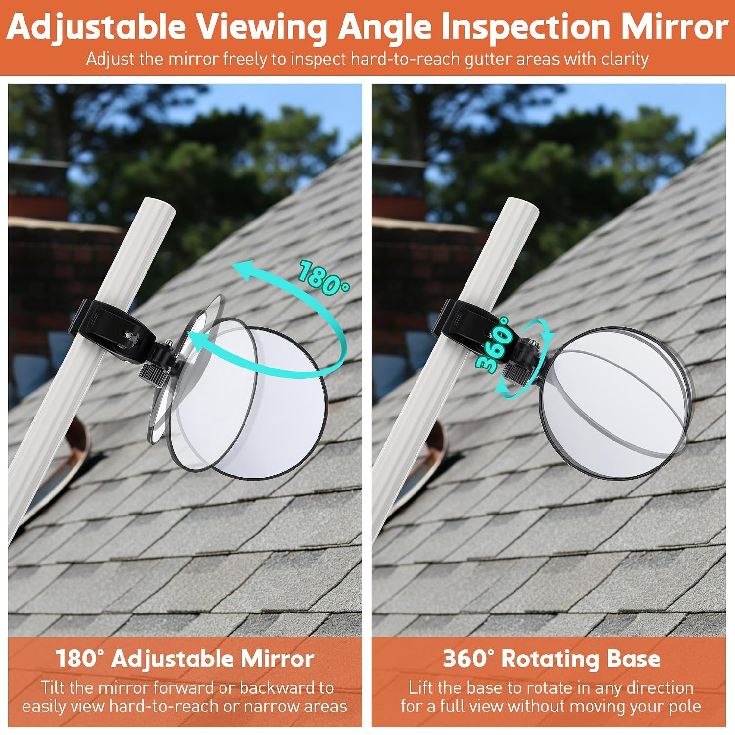 4.9'' Large Expandable Inspection Mirror, 180°Tilt & 360°Rotate Adjustable Inspection Mirror for Gutters, Roof, Duct, Under Vehicle