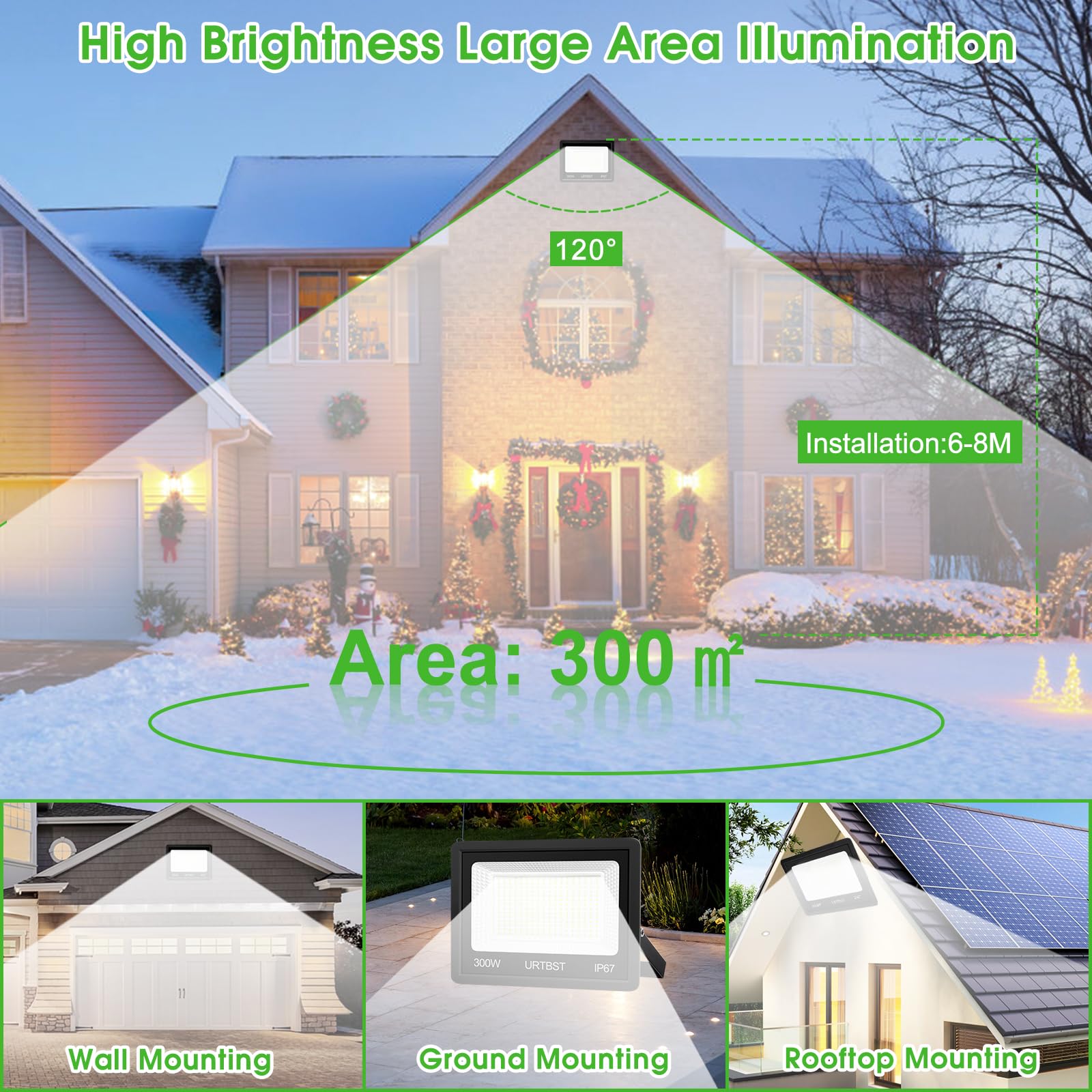 LED Strahler Außen 300W,30000LM Außenstrahler IP67 Wasserfest LED Scheinwerfer,7000K Kaltweiß Superhell LED Strahler,LED Fluter Aussenstrahler für Garten,Garage,Hof,Flur,Auffahrt
