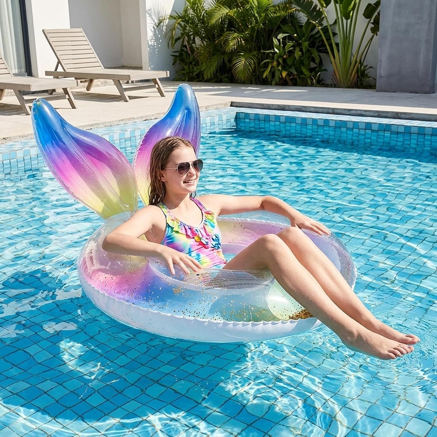 Pool Floats Kids, Colorful Mermaid Inflatable Swimming Ring, Inflatable Swimming Ring Pool Swimming Float for Kids Infants Beach Water Activities image 5