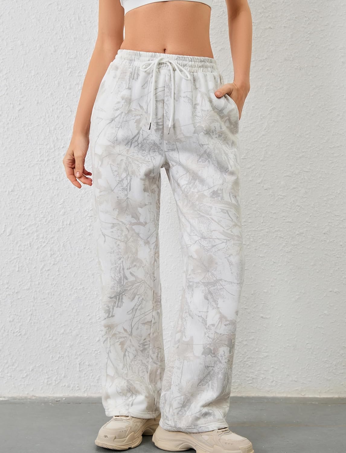 Camo Pants for Women Wide Leg High Waist Drawstring Camo Sweatpants Fleece Baggy Causal Jogger Workout Pants - Image 6