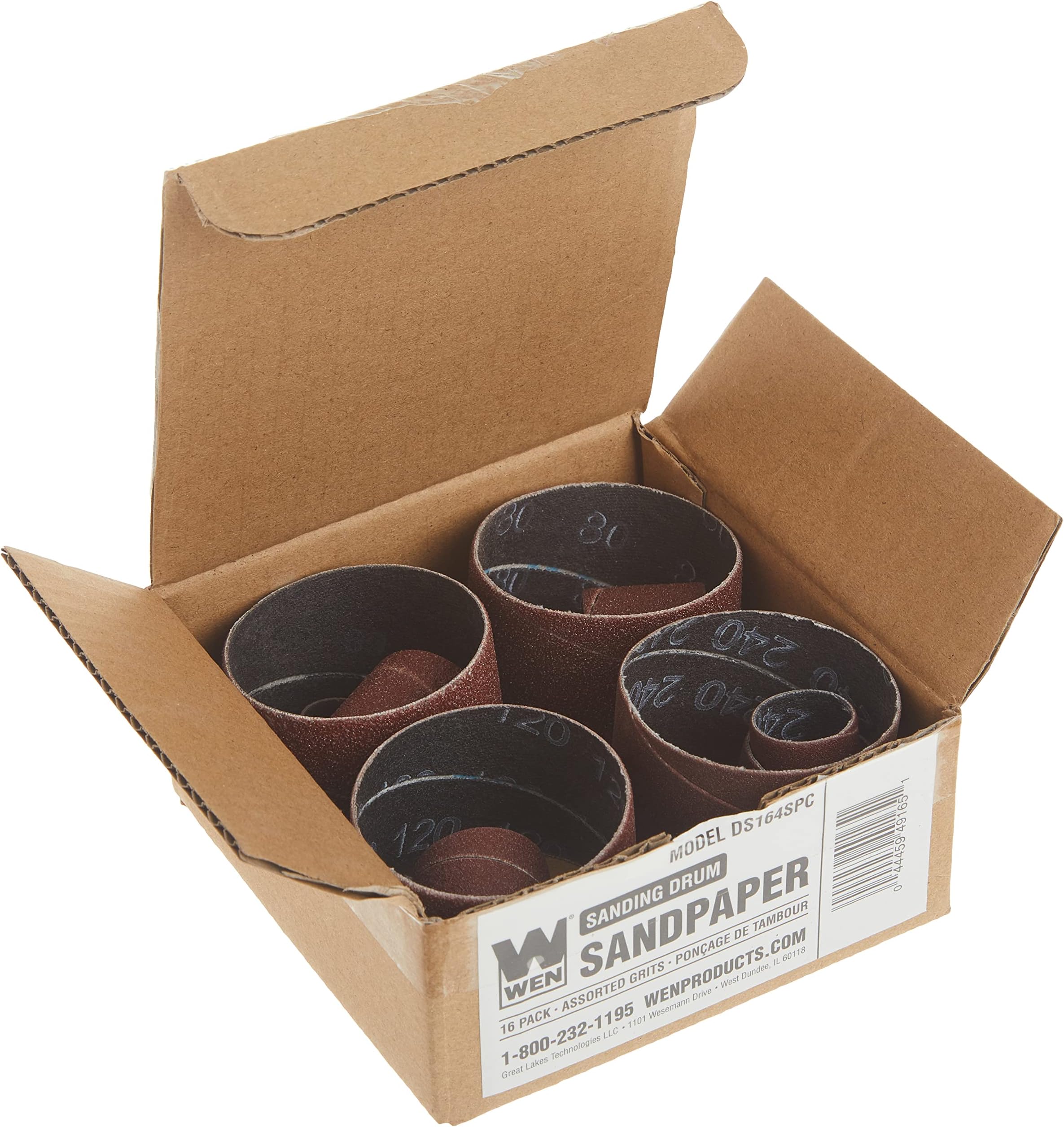 WEN DS164SPC 16-Piece Replacement Sanding Drum Sandpaper Kit, Assorted Grits