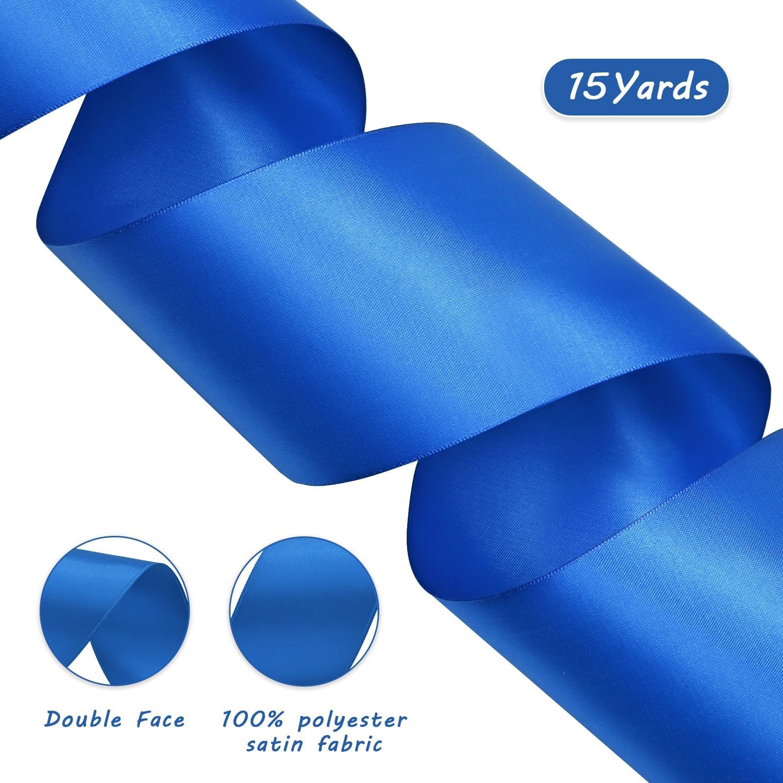 Royal Blue Satin Ribbon 3 Inches Wide X 15 Yards Long - Double Faced Polyester Ribbon For Gift Wrapping, Crafts, Weddings - View #3