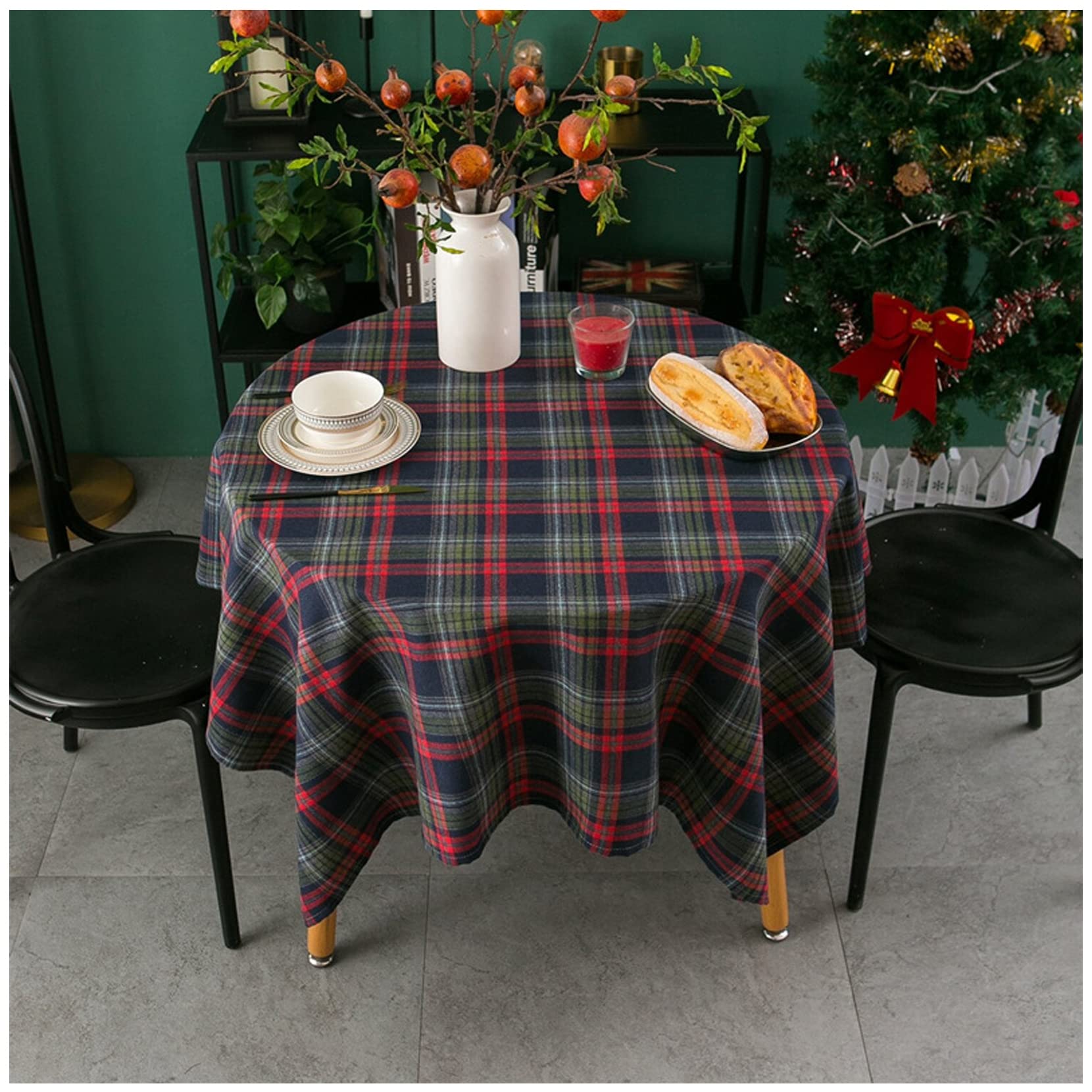 Nappe ronde imperméable 120cm polyester anti-tache pour table salle à manger