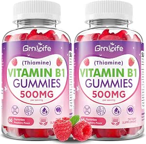 2 Pack Vitamin B1 Gummies 500mg for Adults & Kids – High Potency Thiamine B1 Supplement for Energy & Nervous System Support, Sugar-Free, Raspberry Flavor, 120 Count