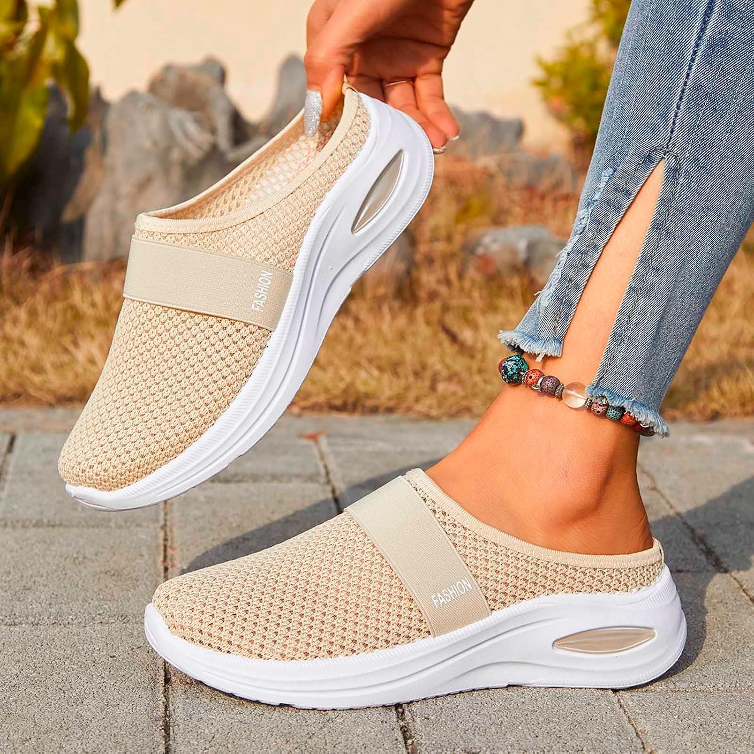 Generisch Orthopaedic Shoes Women's Air Cushion Slip On Trainers Sandals with Footbed Slippers Walking Shoes Trainers Leisure Mesh Breathable Sports Shoes C1 Ceige 41/EU