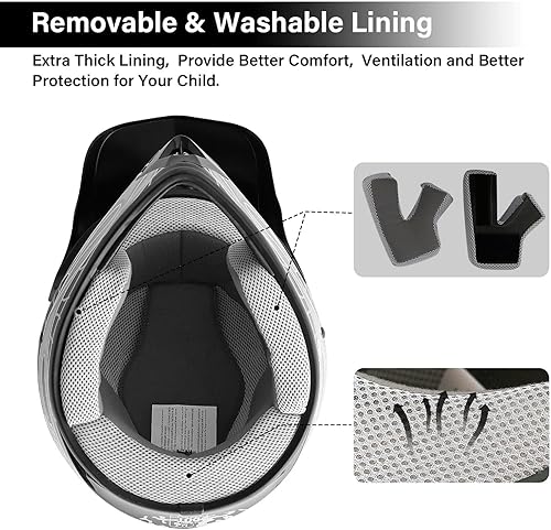 Miniatura 5 de TCMT Casco de motocross para niños y jóvenes, color negro, casco de motocross, motocross, moto de calle, karting, BMX, MX, ATV, casco de cara