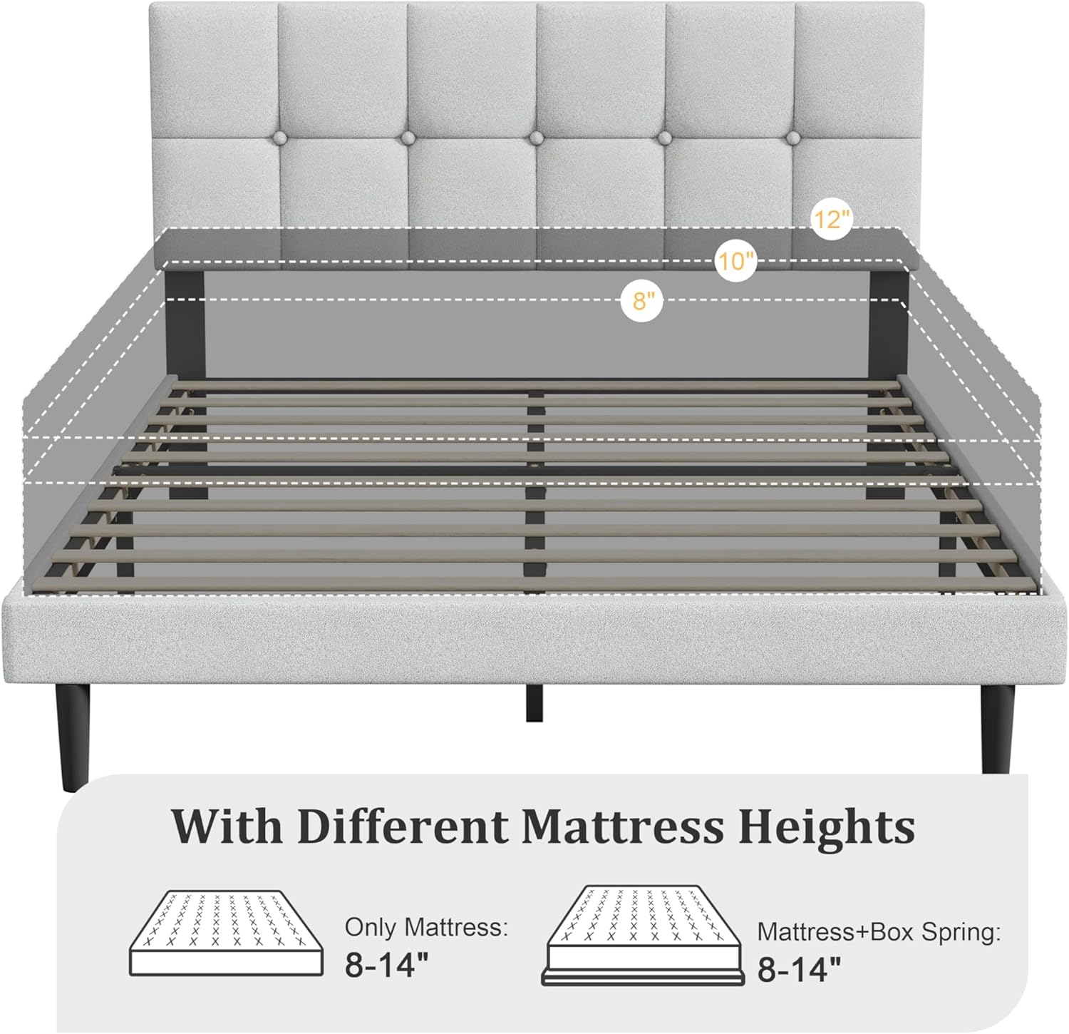Queen Size Bed Frame with Headboard – Queen Bed Frame, Strong Wooden Slats, Noise-Free, Easy Assembly, No Box Spring Required(Light Gray, Queen)
