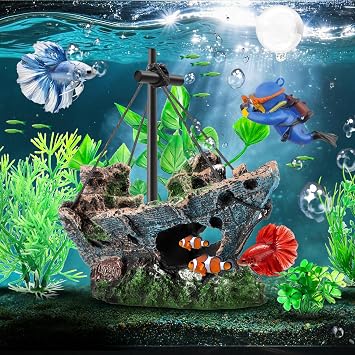 CousDUoBe 6 Pack Little Diver Floating Fish Tank Decoration,Mini Floating Submarine Aquarium Plants Sunken Ship Decoration Safe Resin Fish Tank Decor for Betta, Shrimp (5.3 x 2.5 x 4.5 inches)