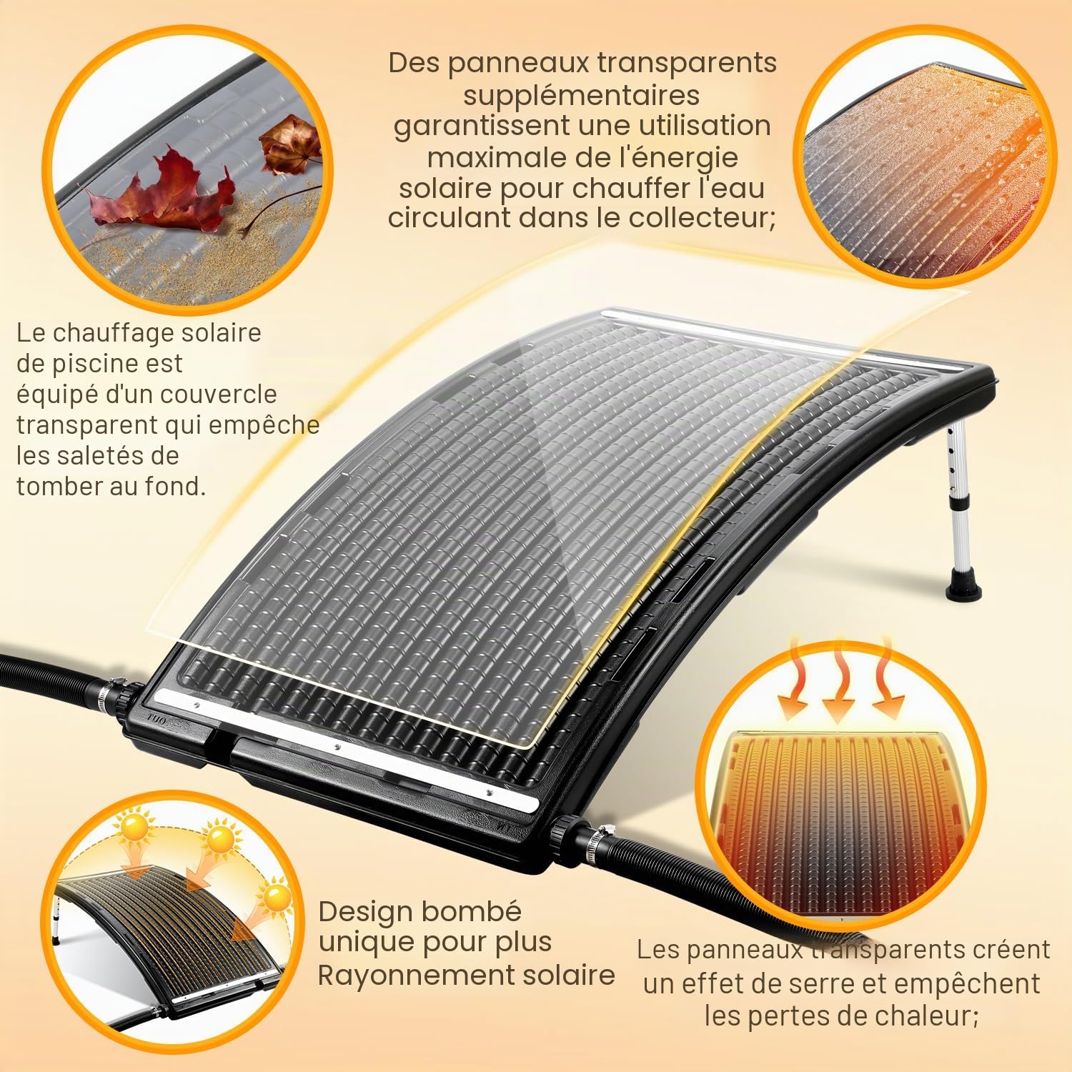 Panneau solaire de chauffage de piscine, 113 x 69 x 35 cm, débit maximal 10 000 l/h, chauffage de piscine, système solaire pour eau chaude, douche de jardin, piscine