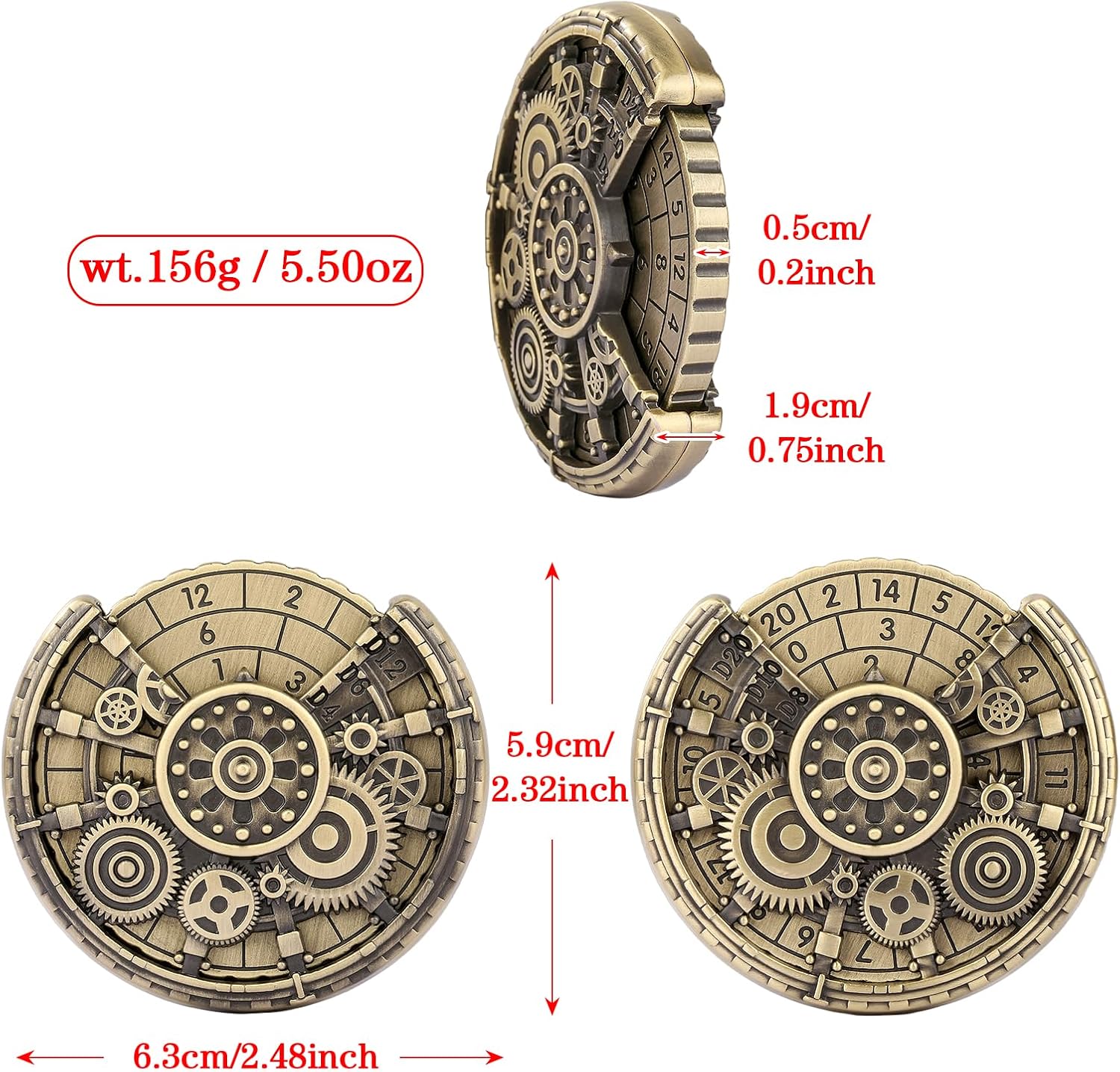 Spinner DND Dice Set, Metallic D&D Dice, Gear Roulette Dice Spinner for DND Dice Set, D&D Gifts with Gift Box, Father's Day, Role Playing Game Board Game Accessories, Bronze
