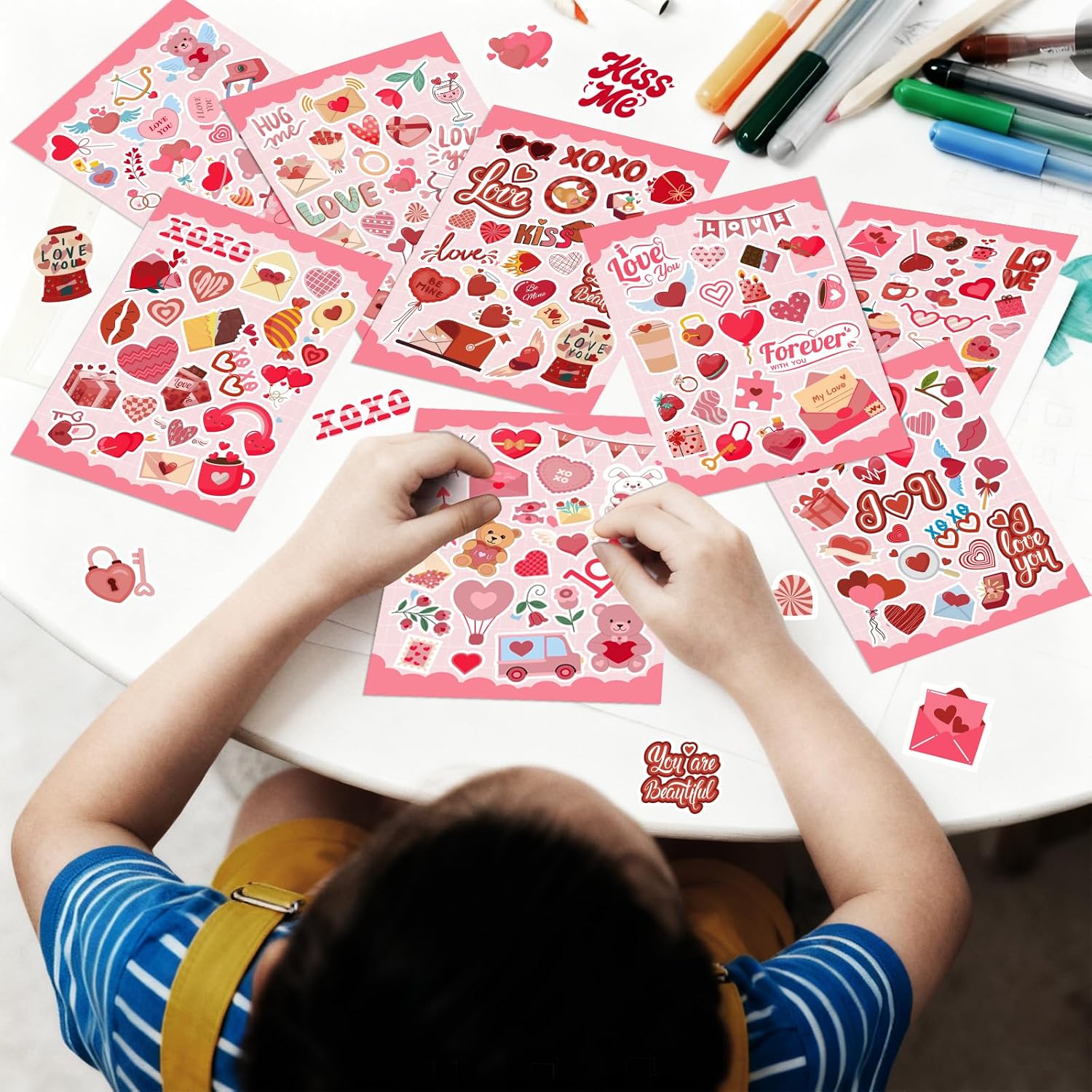 549 PCS Valentines Stickers, Happy Valentines Day Love Heart Stickers Party Supplies for Kids, Cute Heart Decals for Scrapbooking Favors, Water Bottle, Crafts Gifts Box Decorations image 5
