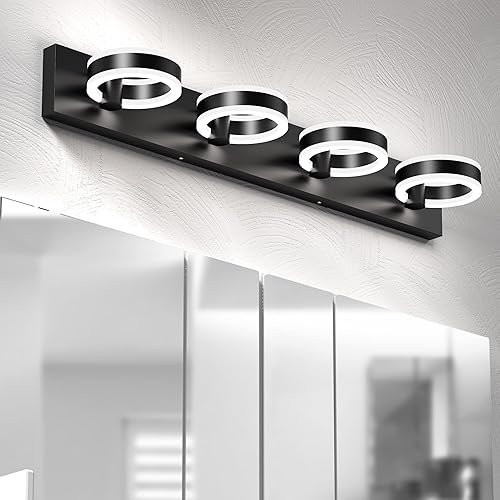 Miniatura 4 de Lámparas LED de baño, luces negras de tocador de 33 pulgadas, modernos apliques de pared acrílicos de 4 luces, accesorio de iluminación de pared
