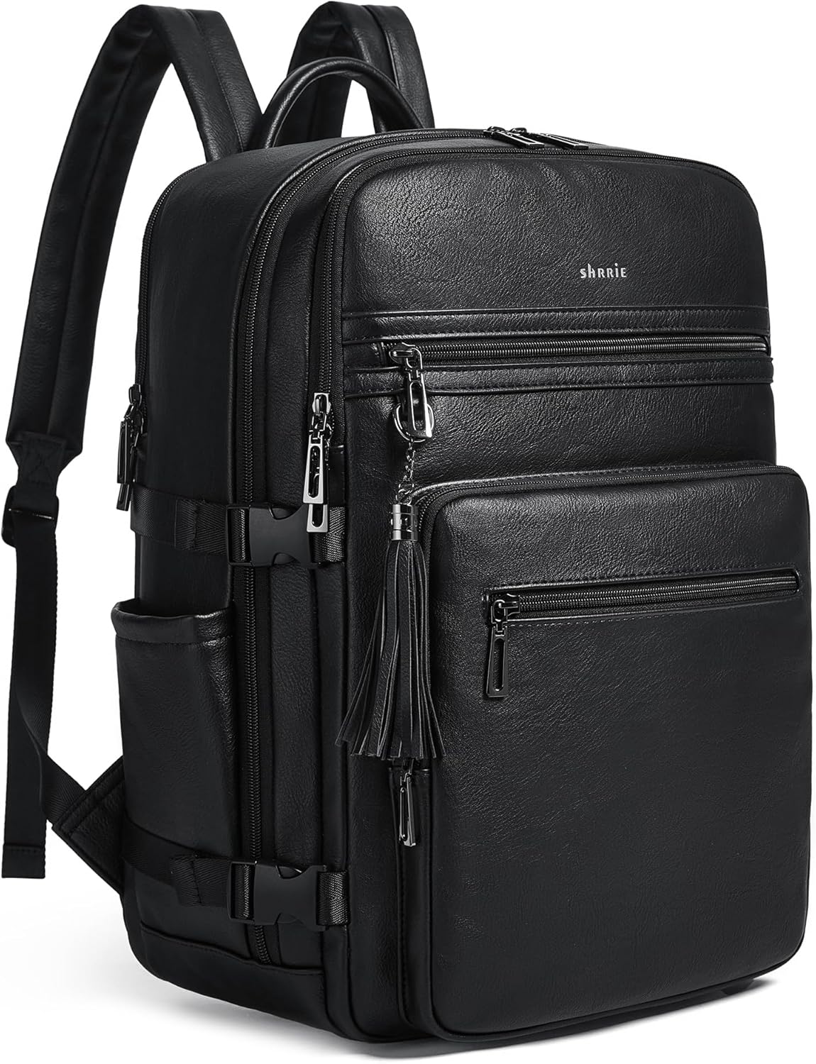 Shrrie Laptop Backpack for Women,Vegan Leather Backpack Work Computer Backpacks fits 16" Laptop,Water Resistant Teacher Nurse Casual Daypack for Weekender Camping Travel,Beige with Brown