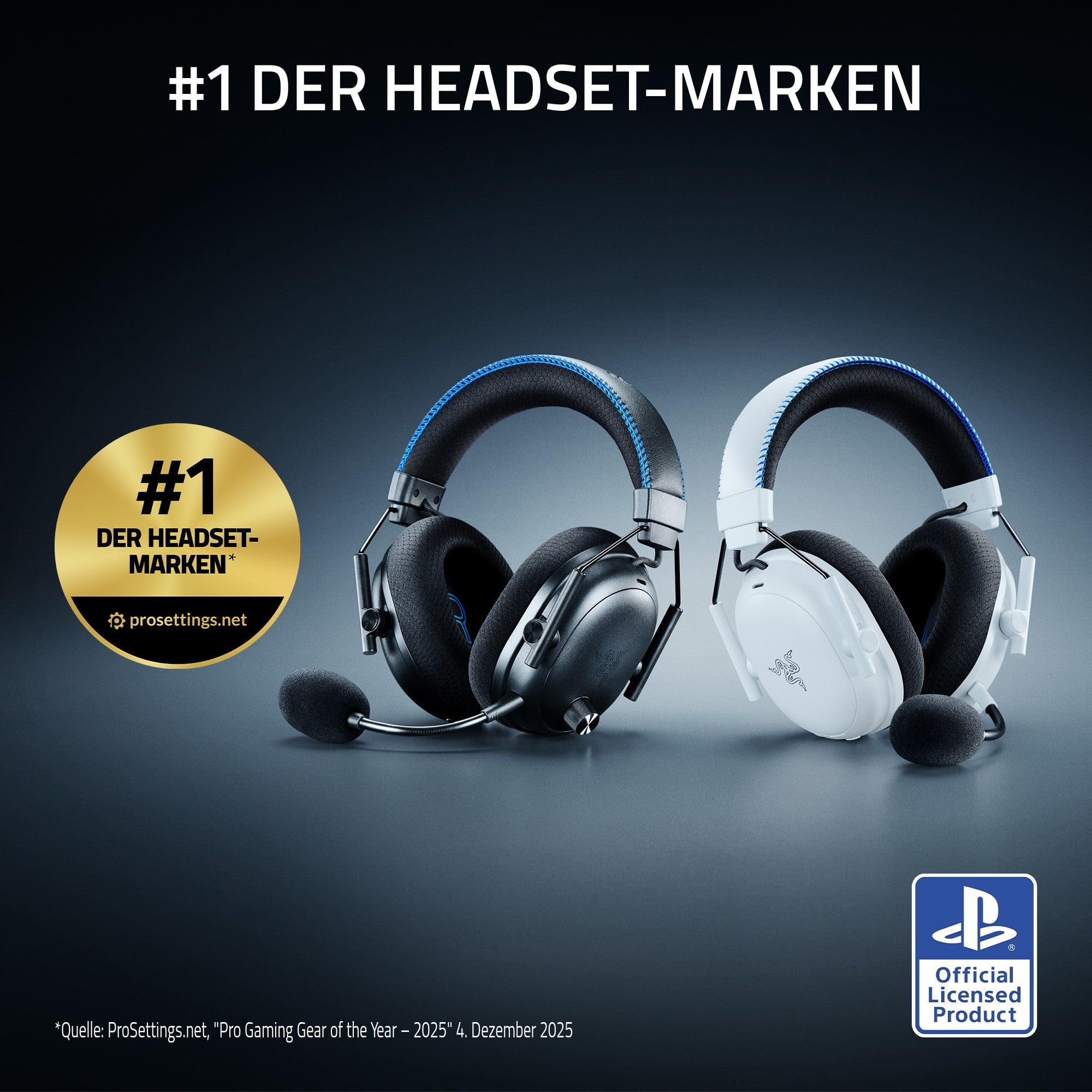 Razer BlackShark V3 Pro für PlayStation – Kabelloses E-Sport-Headset mit aktiver Geräuschunterdrückung (ANC) - TriForce 50mm Treiber - HyperSpeed 2,4 GHz - THX Spatial Audio - PS5/PC | Schwarz