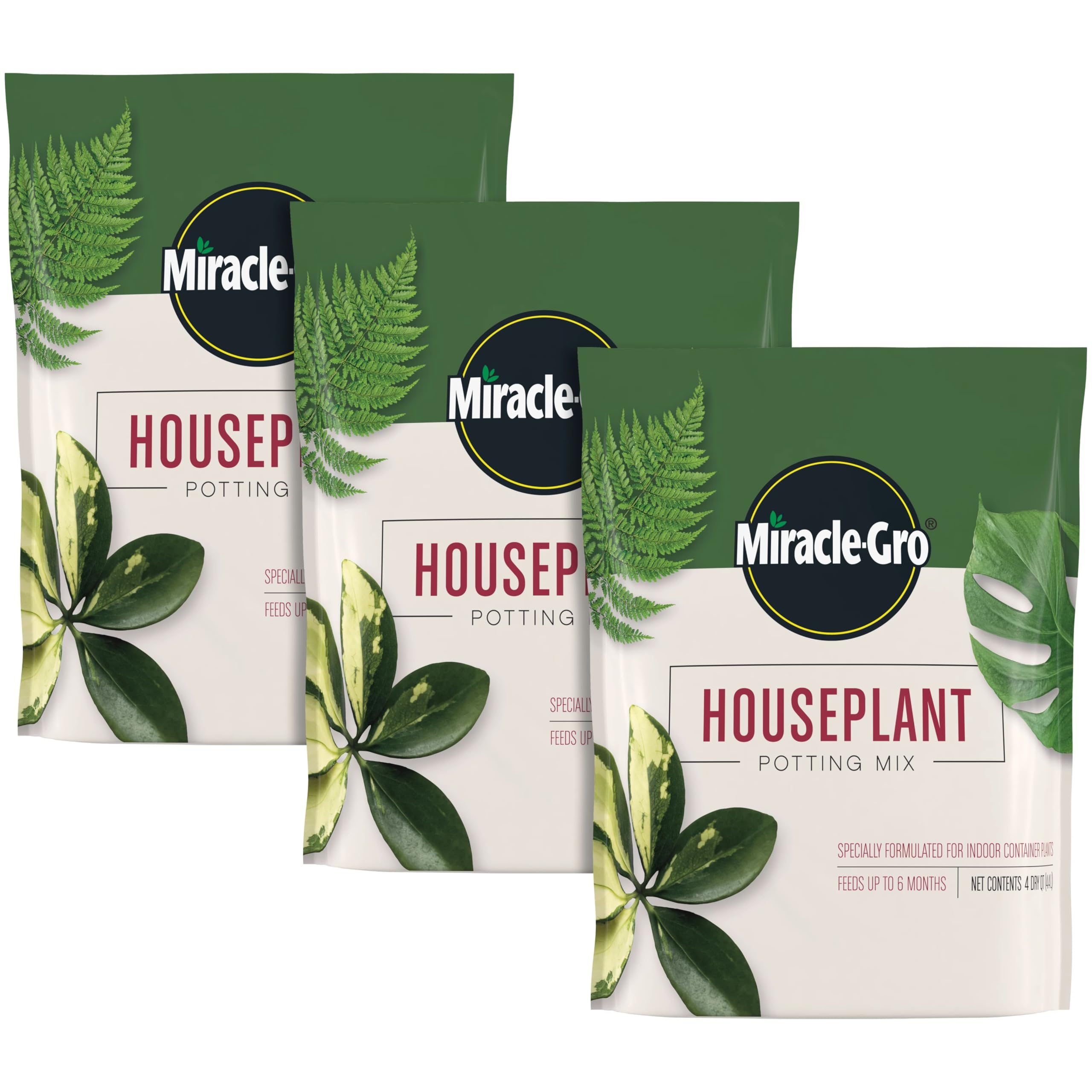 Miracle-GRO Houseplant Potting Mix, for Indoor Container Plants, Feeds for up to Six Months, 4 qt. (3-Pack)