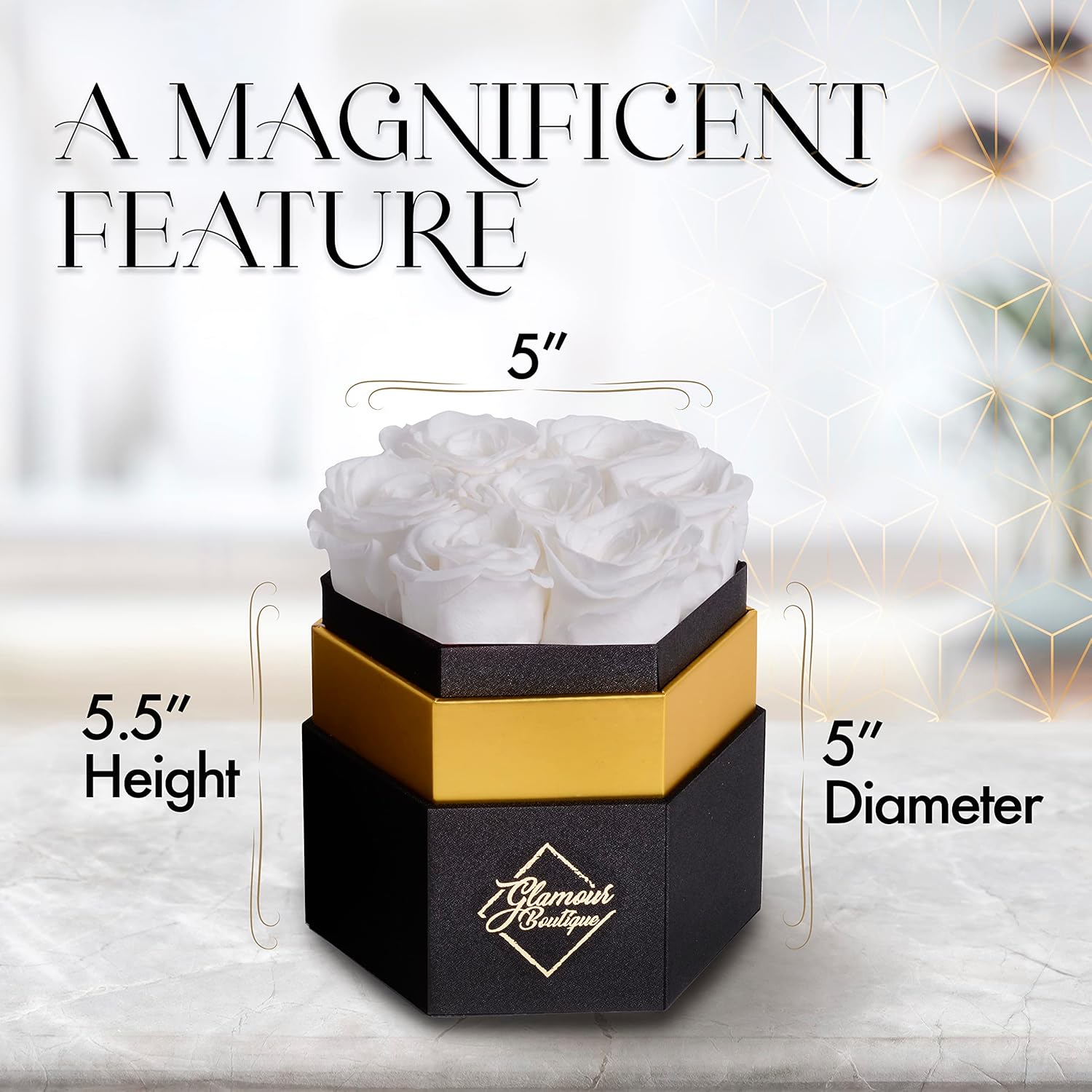 GLAMOUR BOUTIQUE 7-Piece Forever White Rose Box – Preserved Roses in a ...