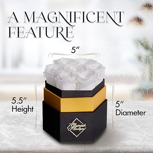 Miniatura 6 de GLAMOUR BOUTIQUE 7-Piece Forever White Rose Box - Preserved Roses in a Box Immortal Roses in a Box That Last A Year - Eternal Rose Preserved Flowers