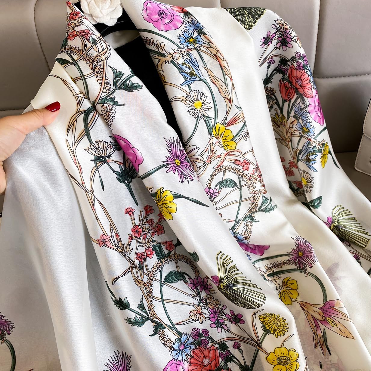 Silk Scarf Mulberry Silk Fashion Scarves Long Lightweight Shawl Wrap … - Image 6