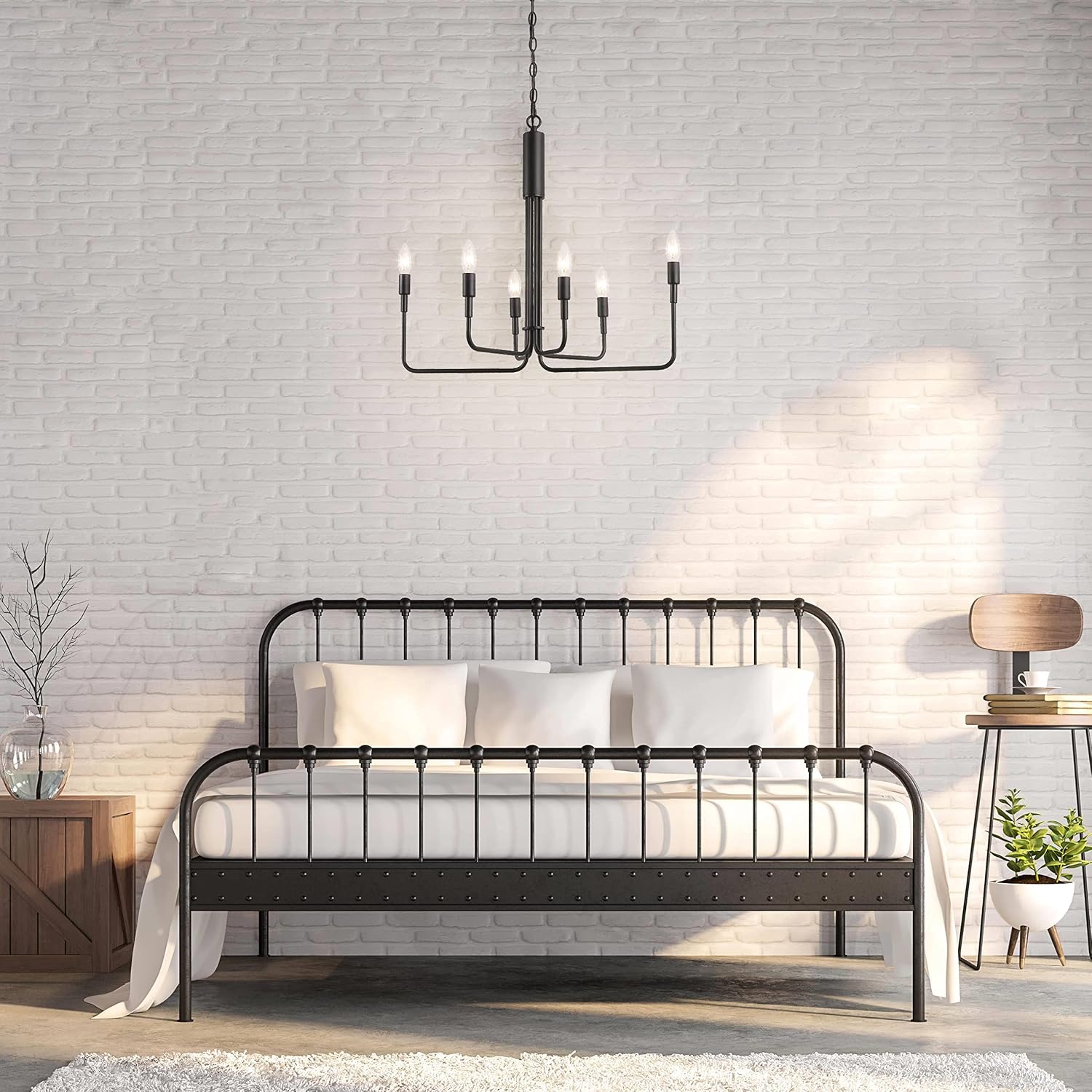 Black Farmhouse Chandelier, 6-Light Modern Pendant Lights Chandeliers Hanging Light Fixtures for Dining Room, Bedrooms, Foyer, Living Room, Entryway