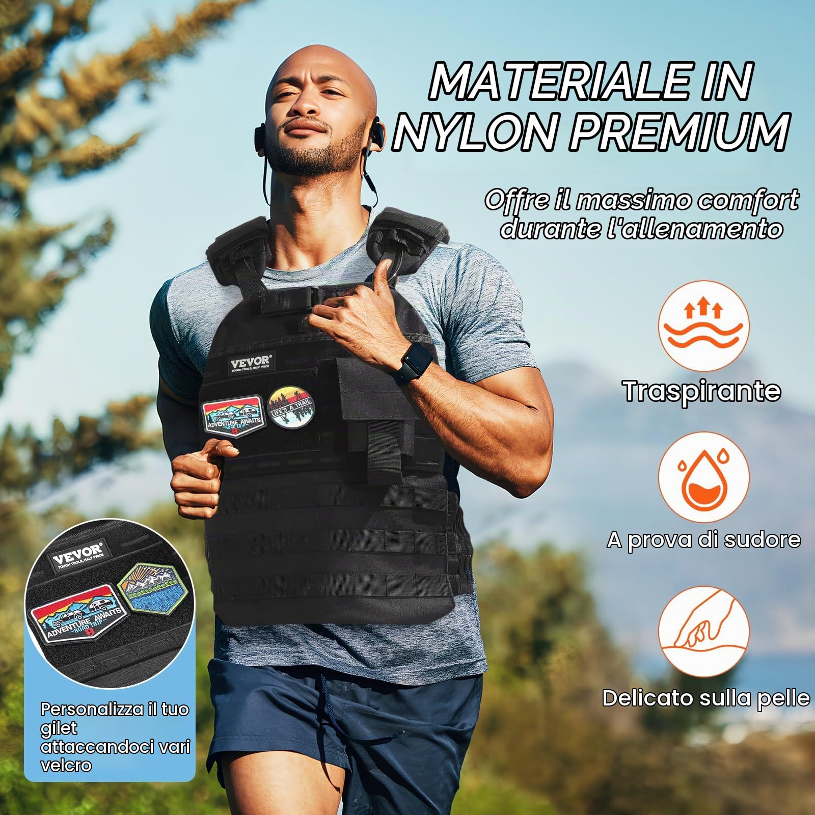 VEVOR Gilet ponderato regolabile, 5-9 kg/9,1 kg/9,1-14,5 kg/15,9 kg/18,1 kg con 6 pesi Ironsand e striscia riflettente, attrezzatura per allenamento per allenamento di forza, corsa, jogging