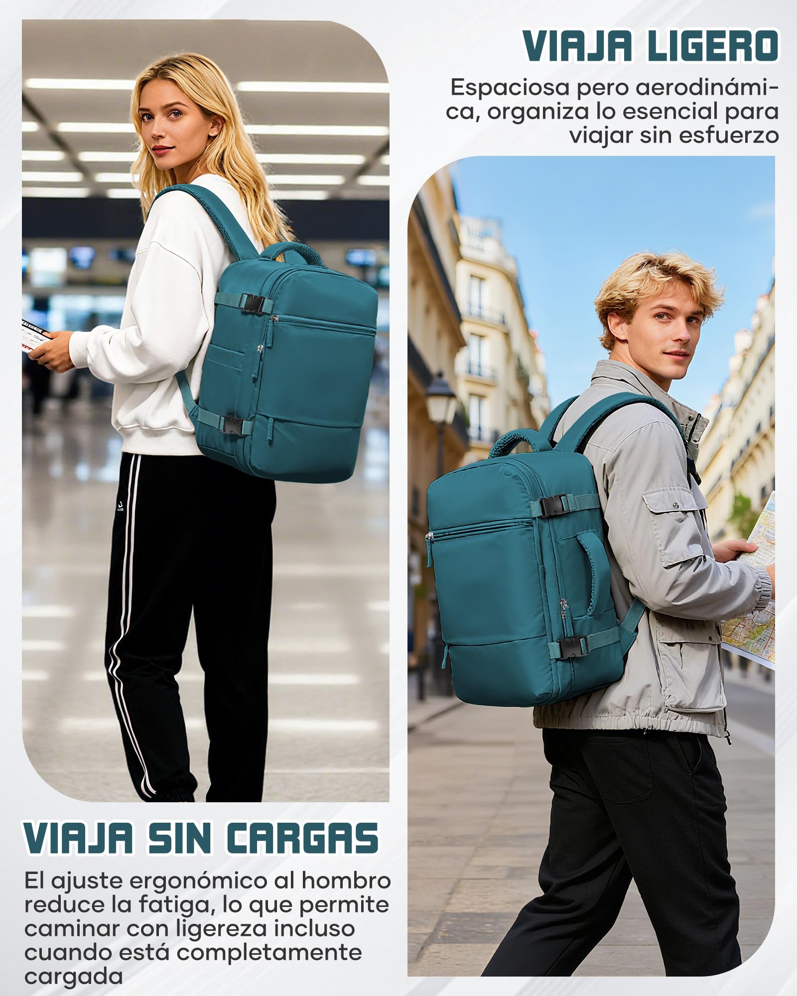 suradar Mochila Viaje Cabina Avion 40x30x20 para Ryanair, Wizz, Vueling Bolsa Viaje 40x30x20 Equipaje de Mano Mochila Portatil 15,6 Pulgadas Mochilas para Trabajo Colegio Hombre Mujer Azul Pavo Real