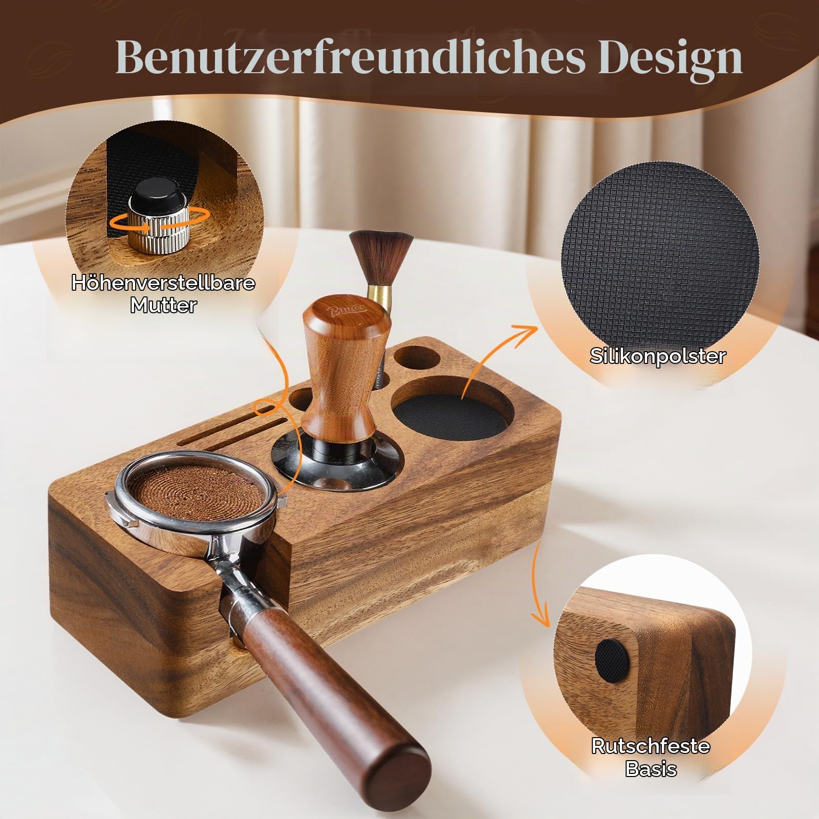 Espresso-Tamperstation, multifunktionale Tamperstation, rutschfeste Tamperstation, Espressostation zur Aufbewahrung von 51-58 mm Tamper-Verteiler-Siebträger.