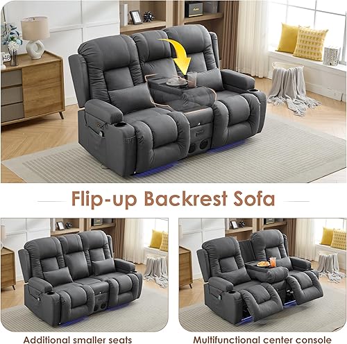 Miniatura 6 de TUNYI Wall Hugger - Sofá reclinable con consola, sofá biplaza reclinable eléctrico para autocaravana con masaje y calorUSBsalidaalmacenamientoluz