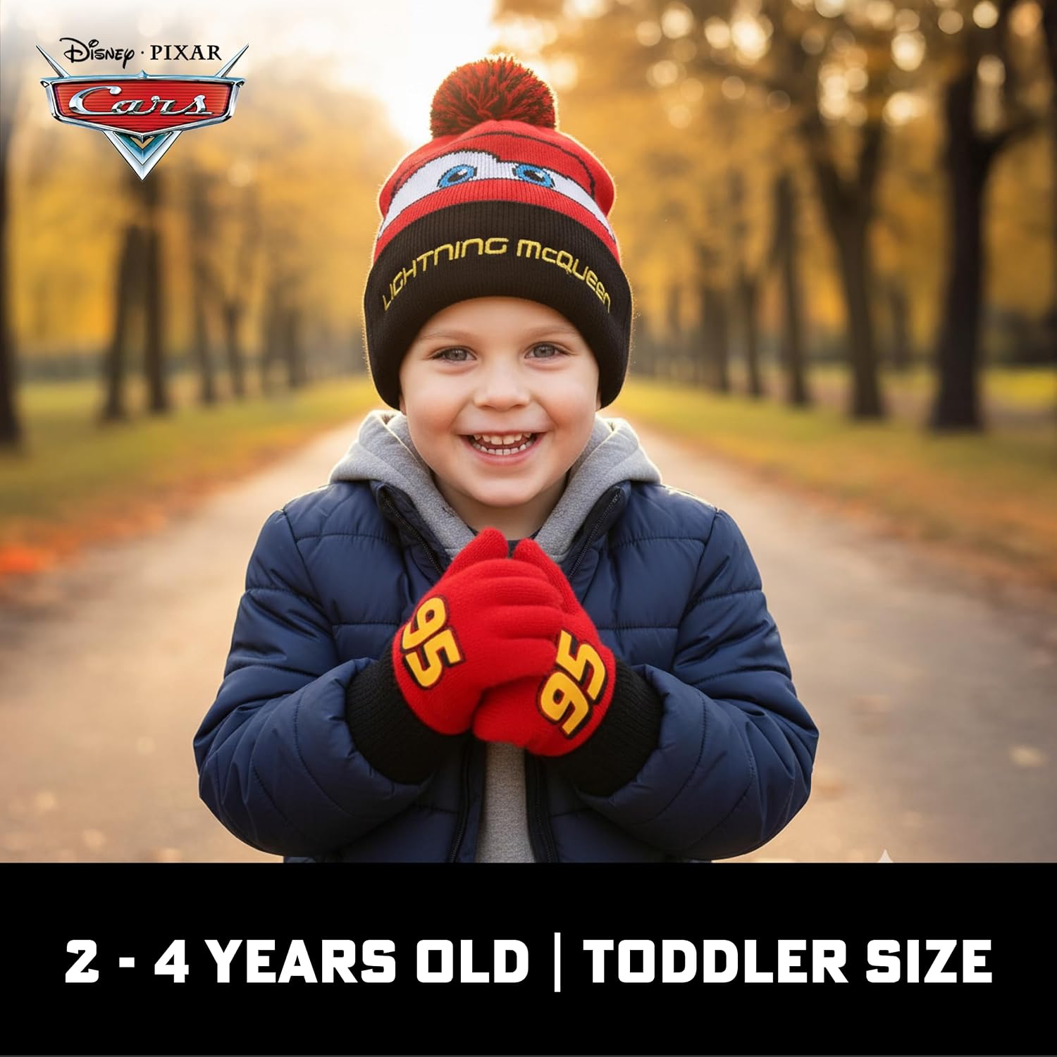 Disney Boys' Winter Hat and Mitten Set, Cars Lightning Mcqueen Toddler Beanie for Ages 2-4