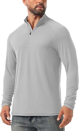 Askdeer Mens Long Sleeve Sun Shirts UPF 50+ T-Shirts 1/4 Zip Up Fishing Shirts Running Hiking Rash Guard Outdoor Tees