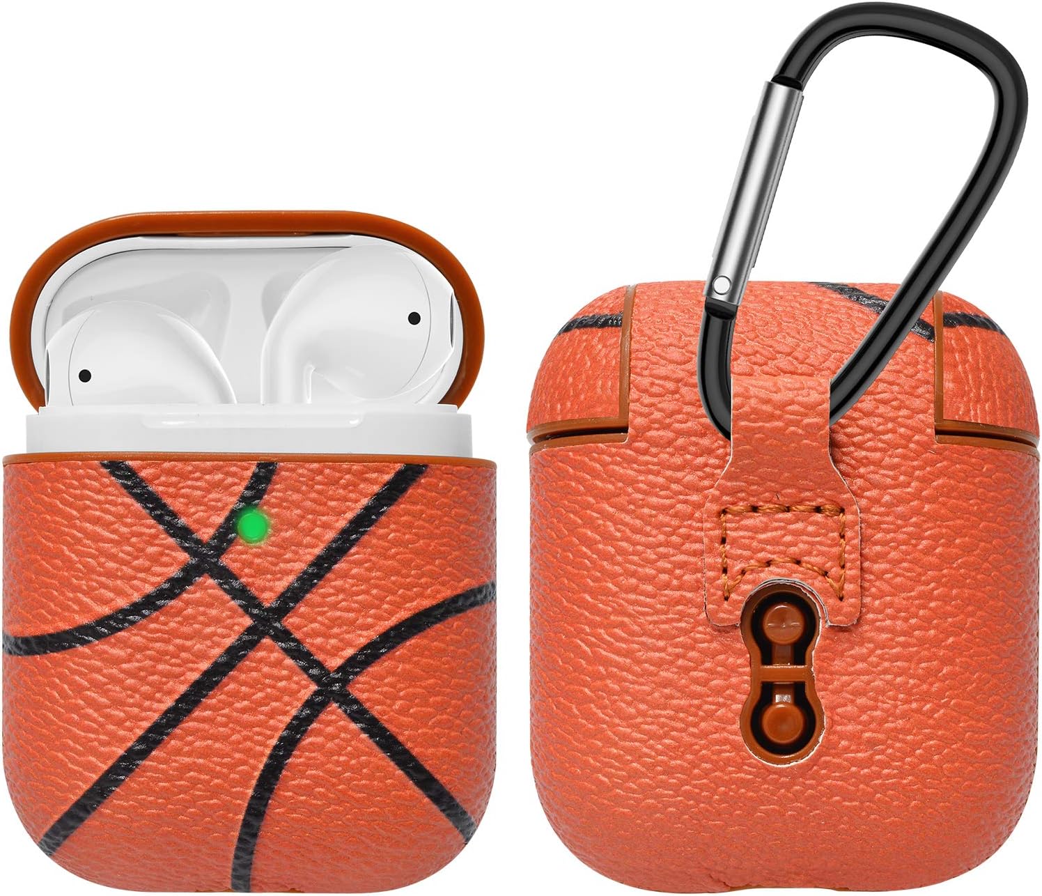 Tiflook AirPods Case, Cool Design AirPod Case with Keychain, [Front LED Visible] Premium PU Leather Full Body Shockproof Air Pod Protective Case Cover Skin Compatible with AirPod 2 and 1, Basketball