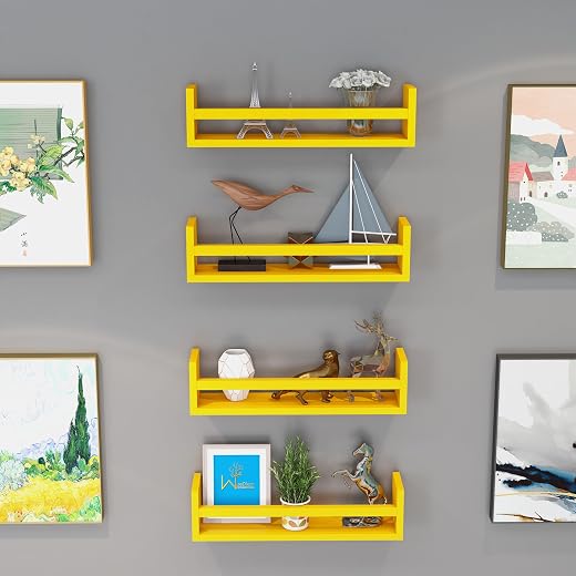 WooDinzo Engineered Wood Floating Bookshelf 24 Inches Set of 4, Wall Mounted Nursery Book Shelves, Kids Room, Kitchen Spic...