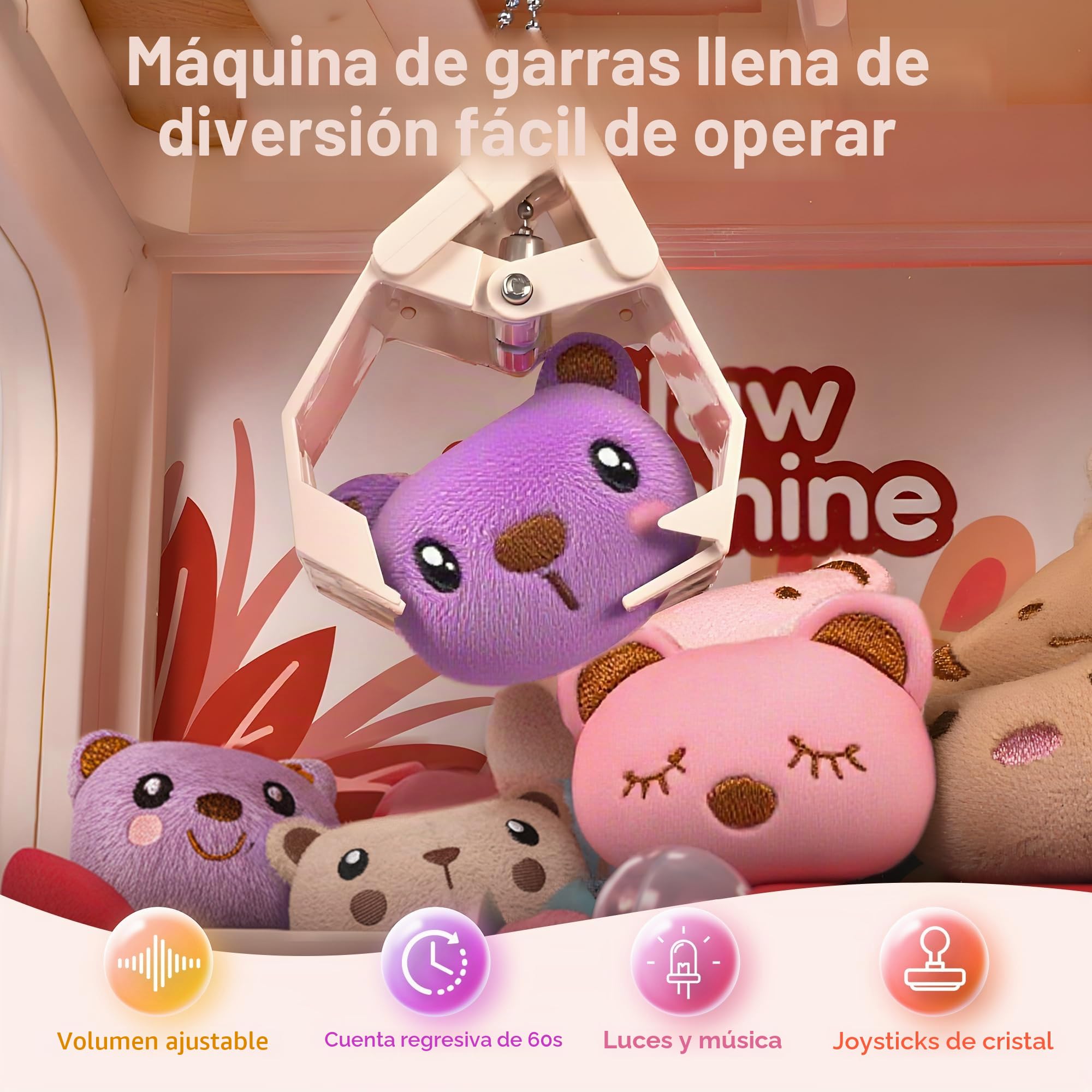 cossy Máquina de Gancho, Candy Grabber con 20 Juguetes y 24 Monedas, Máquina de Garras para Niños con música y luz, Máquinas expendedoras de Garras, Regalos de cumpleaños y Navidad, Conejito Bonito