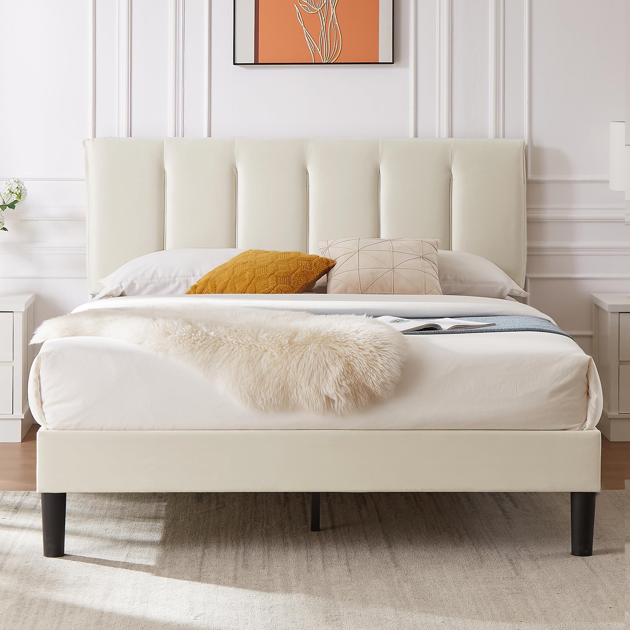 Amazon.com: Molblly Full Bed Frame Upholstered Platform with Headboard ...