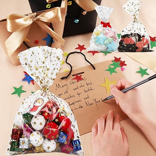 Miniatura 6 de COQOFA 200 bolsas de regalo con estampado de estrellas de 4 x 9 pulgadas, bolsas de celofán para regalo, bolsas de regalo de fiesta, bolsas