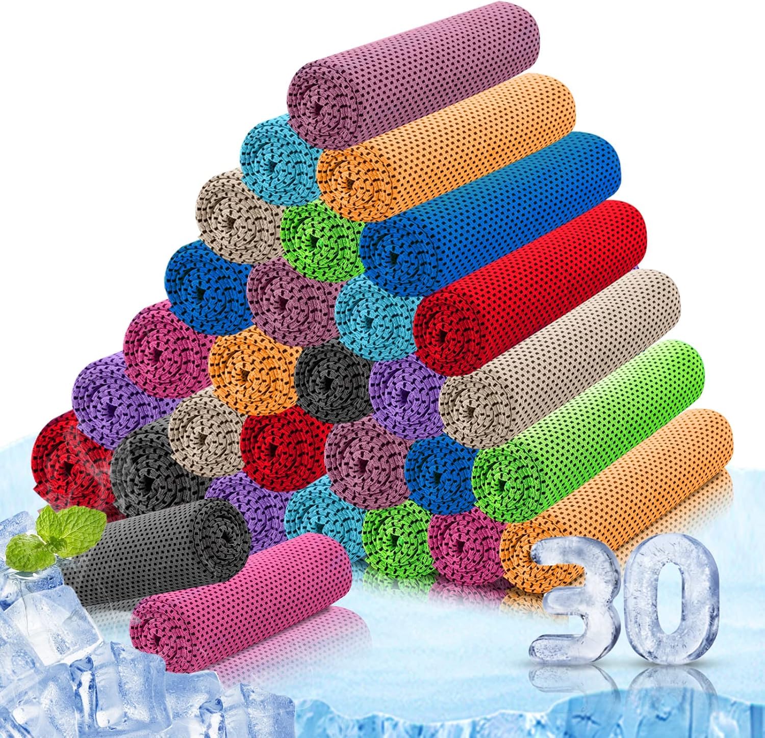 Lot de 30 serviettes rafraîchissantes, serviettes de sport, serviettes fraîches pour un refroidissement instantané, pour le yoga, les voyages, le golf, la gym, le camping, la course