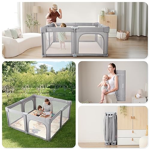 Miniatura 8 de Sweeby Corralito para bebés, 59 x 59 pulgadas, corralitos plegables para bebés y niños pequeños, corralito extra grande con puerta para patio de
