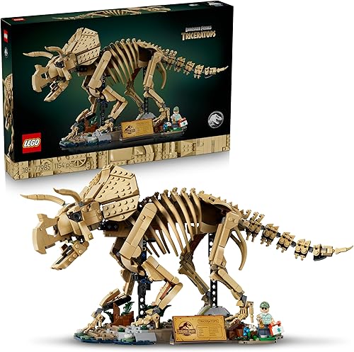 LEGO Jurassic World Dinosaur Fossils: Triceratops - Display Model Kit for Adults w/Dr. Gerry Harding Minifigure - DIY Shelf Decor - Gift for Jurassic Park Fans - 77985 - 1
