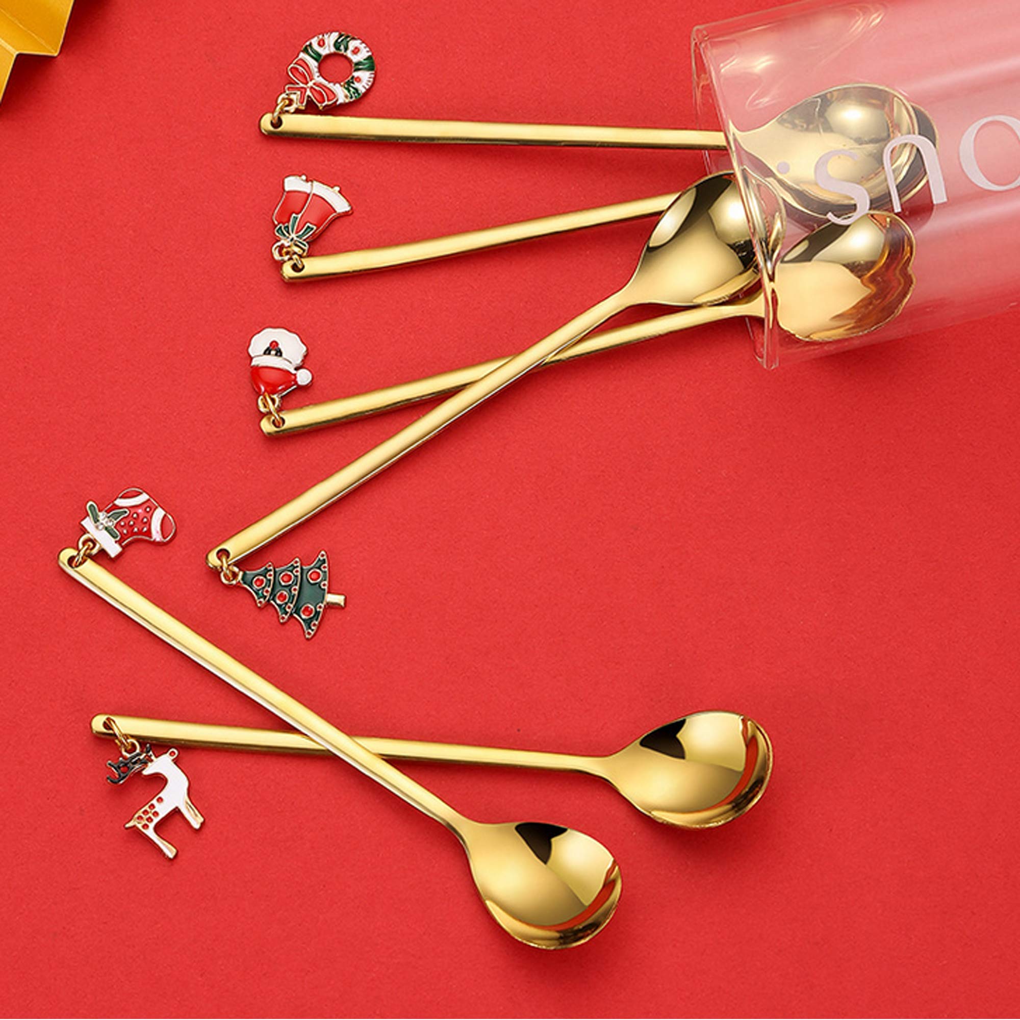 Set Di 4 Cucchiai Di Natale in Acciaio Inox, Cucchiaini Da