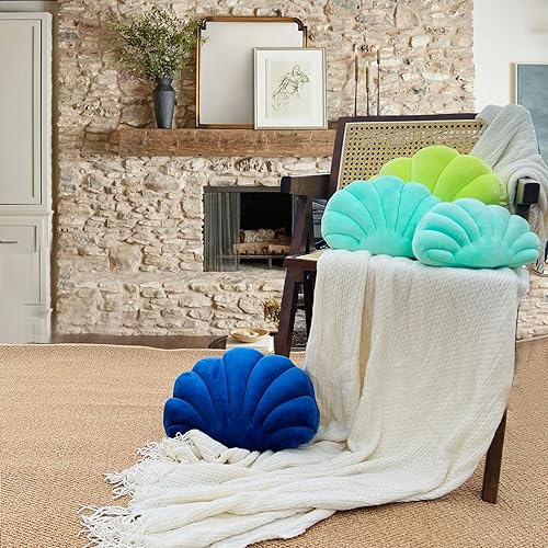 Miniatura 5 de YRXRUS Almohada de concha, almohada negra con forma de concha de mar, almohada en forma de concha de patio, serie Accent Ocean, cojín de terciopelo