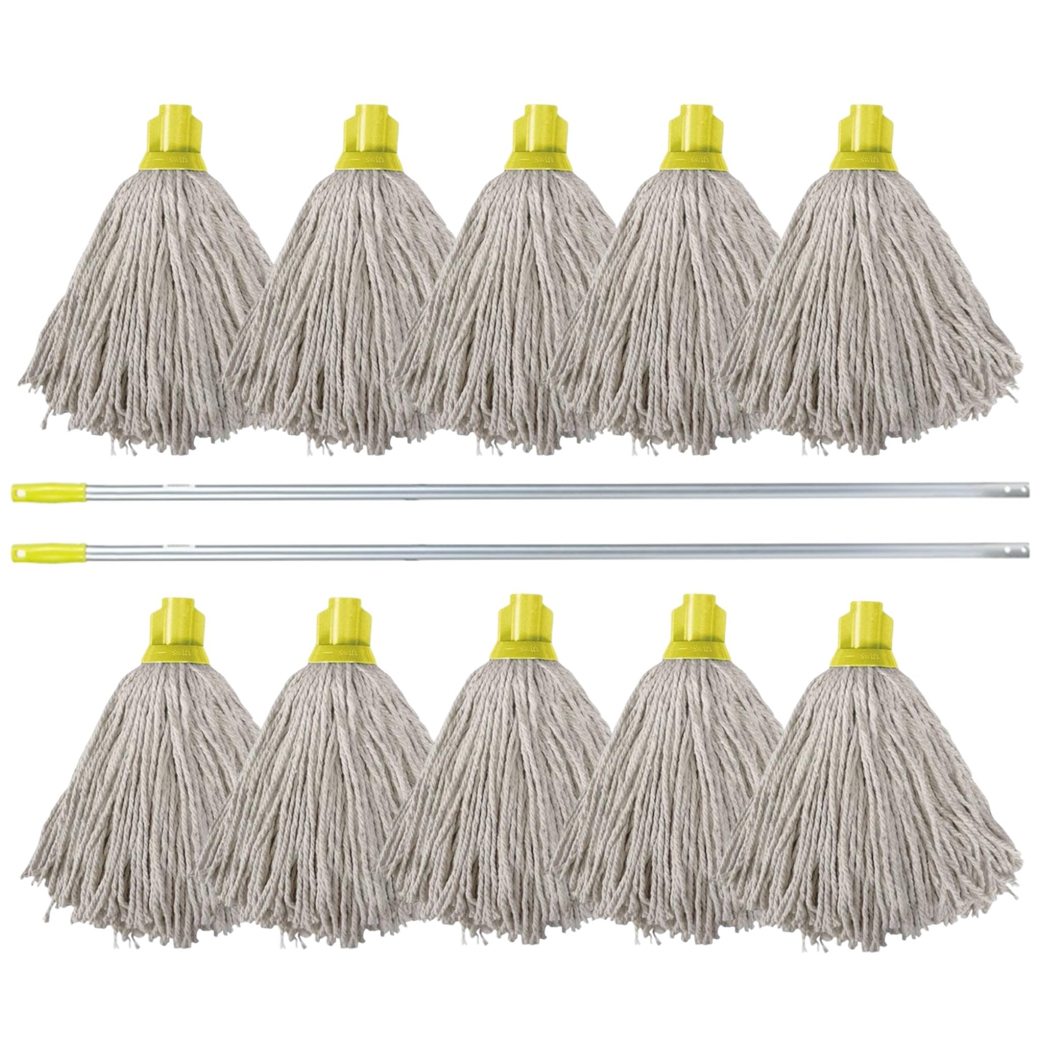 Aardvark Janitorial Supplies Yellow 10 Swift Py Cotton Mop Heads And 2 Colour Coded Mop Handles (Yellow)