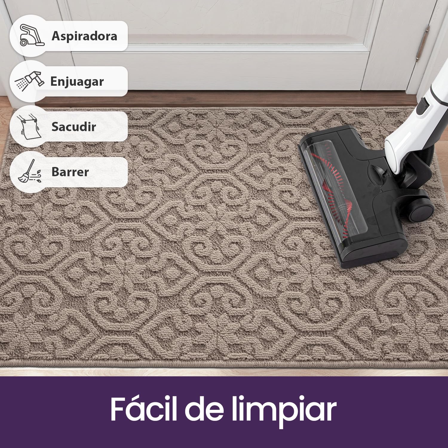DEXI Felpudo Entrada Casa 60 x 90 cm, Alfombra Entrada Antideslizante, Absorbe Suciedad y Humedad, Felpudos Lavable Duradero para Puerta Interior, Perro, Beige