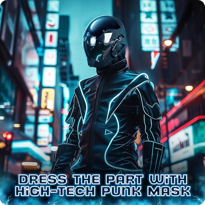 Máscara Punk Cyber para Halloween, Casco Ajustable Cosplay miniatura 3