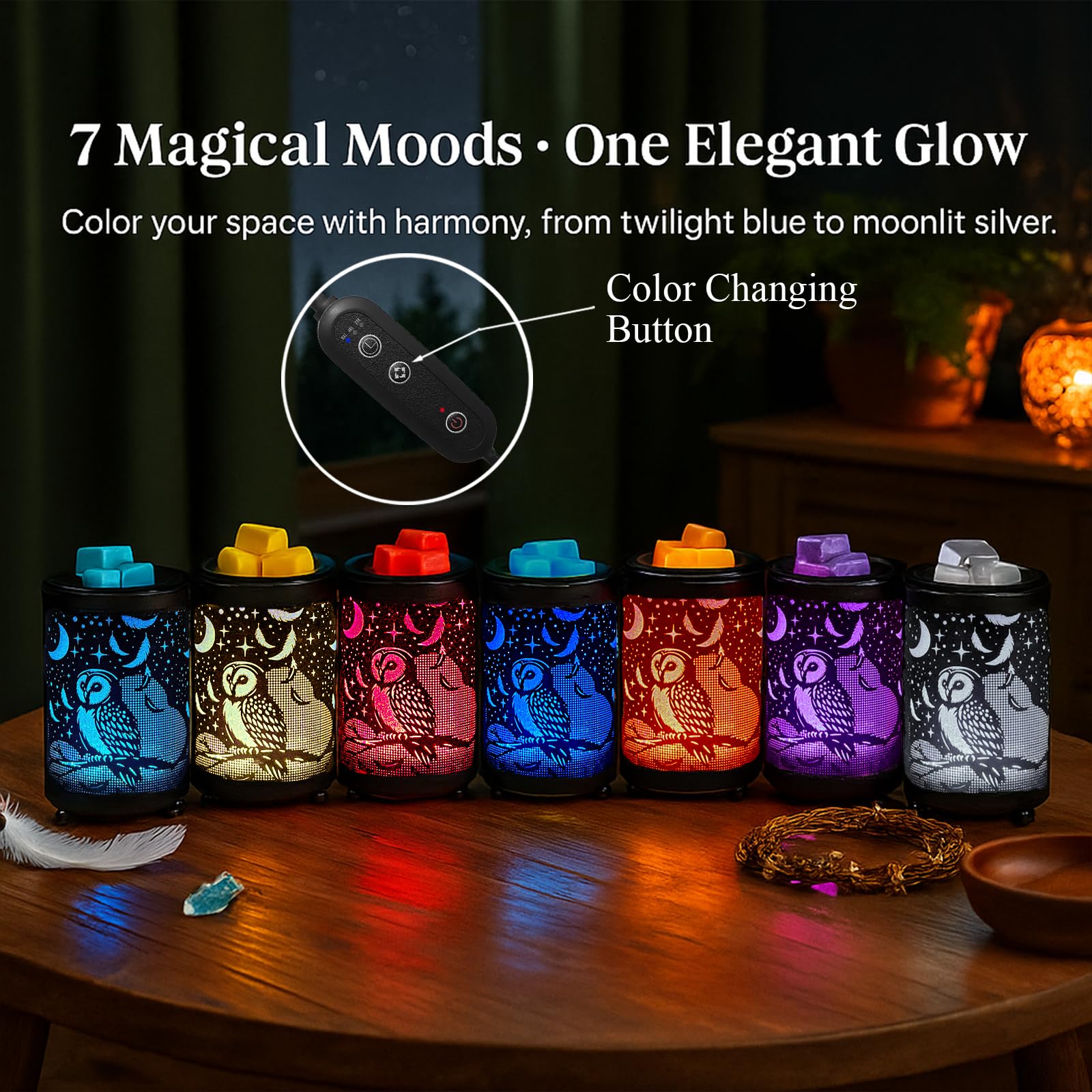 Leyoue Electric Wax Melt Warmer PTC Heating Plate with 7 Colors LED Changing Light Wax Warmer Fragrance Warmer for Home Office Gifts & Decor(): Owl