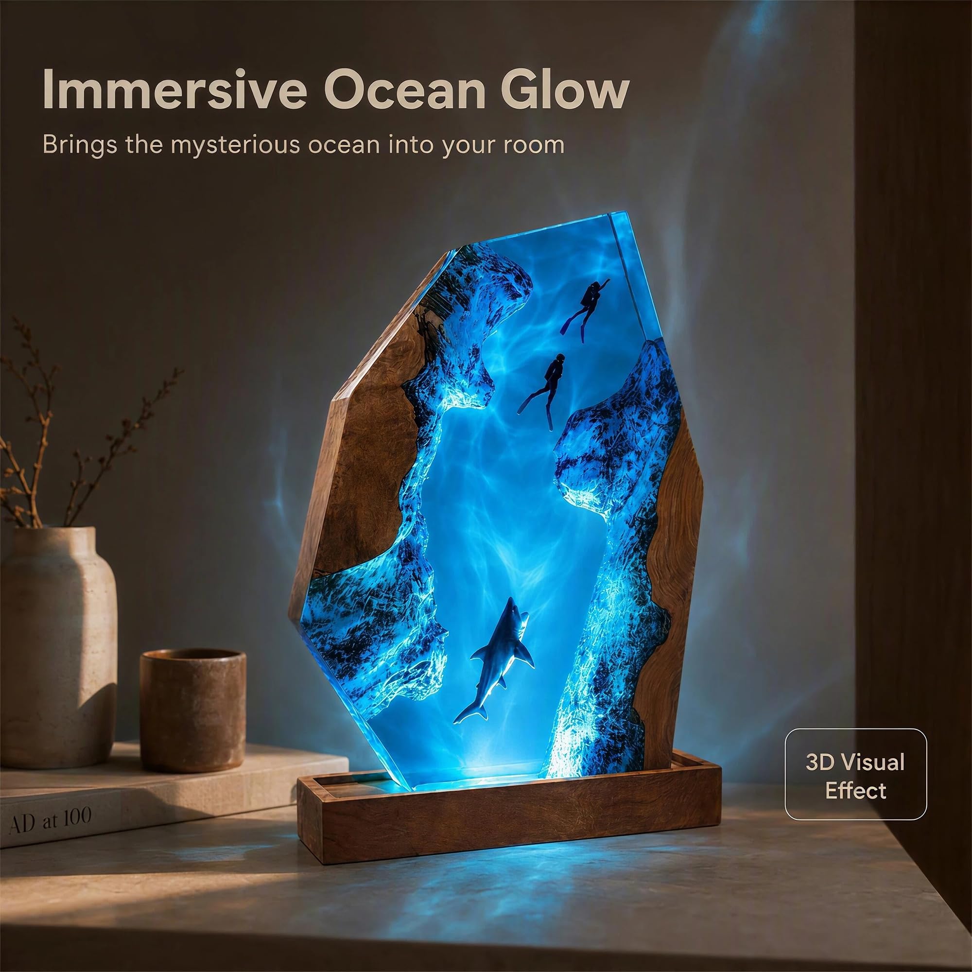 żywica, nurków i rekinów, USB LED, 14x20cm, dekoracja