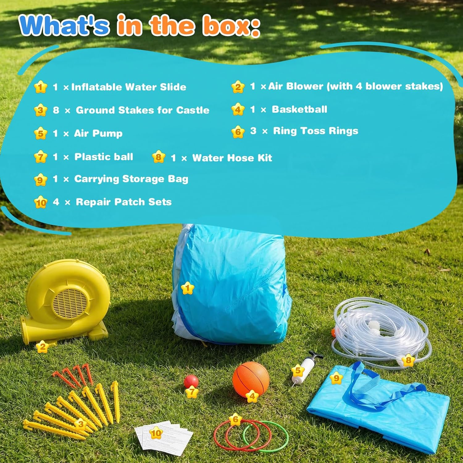 AKEYDIY Giant Inflatable Water Slide Park with Double Slides 20.5 × 17ft, Large Climbing Wall & Dump Bucket, Deep & Splash Pools, Heavy-Duty PVC for Outdoor Fun, Included 950W Blower & Carrying Bag