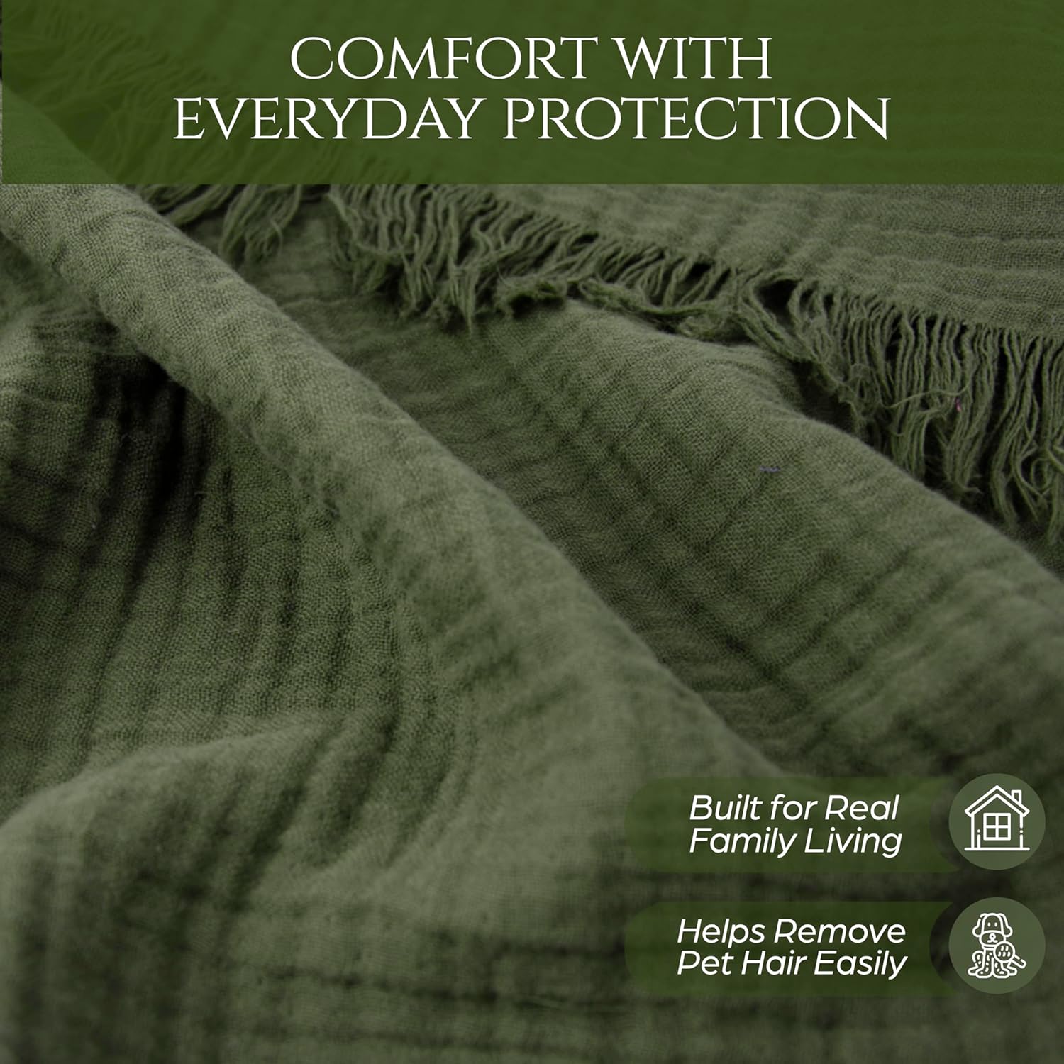 Extra Large Sofa Cover, Green 4 Layered Muslin%100 Natural Cotton Washable Couch Covers for 4 Seater, Sectional L Shape, U Shape, Oversize Couch Cover (Green, 102x181/260x460cm)